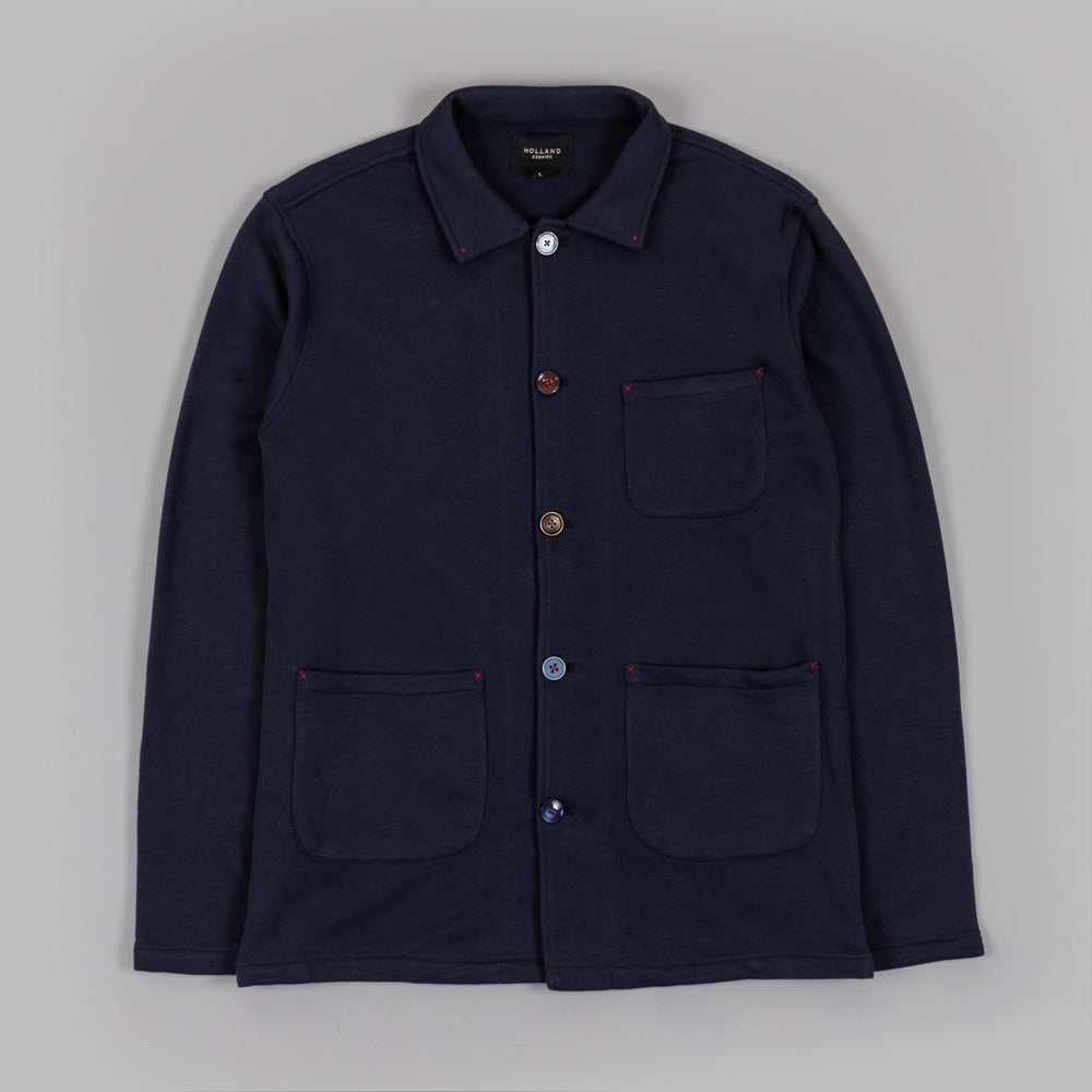 The Worker Jacket in blue jersey Cotton Loopback