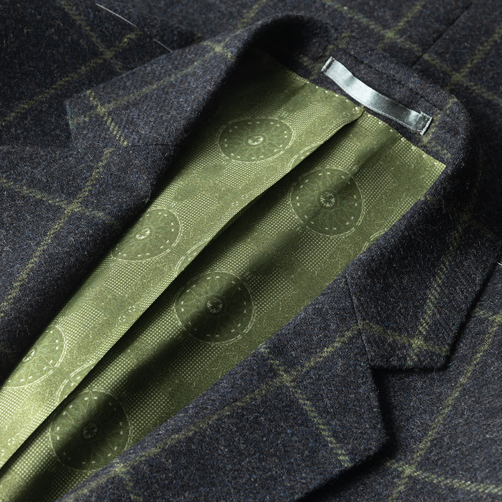 Charcoal and Green Windowpane Blazer in Lambswool.