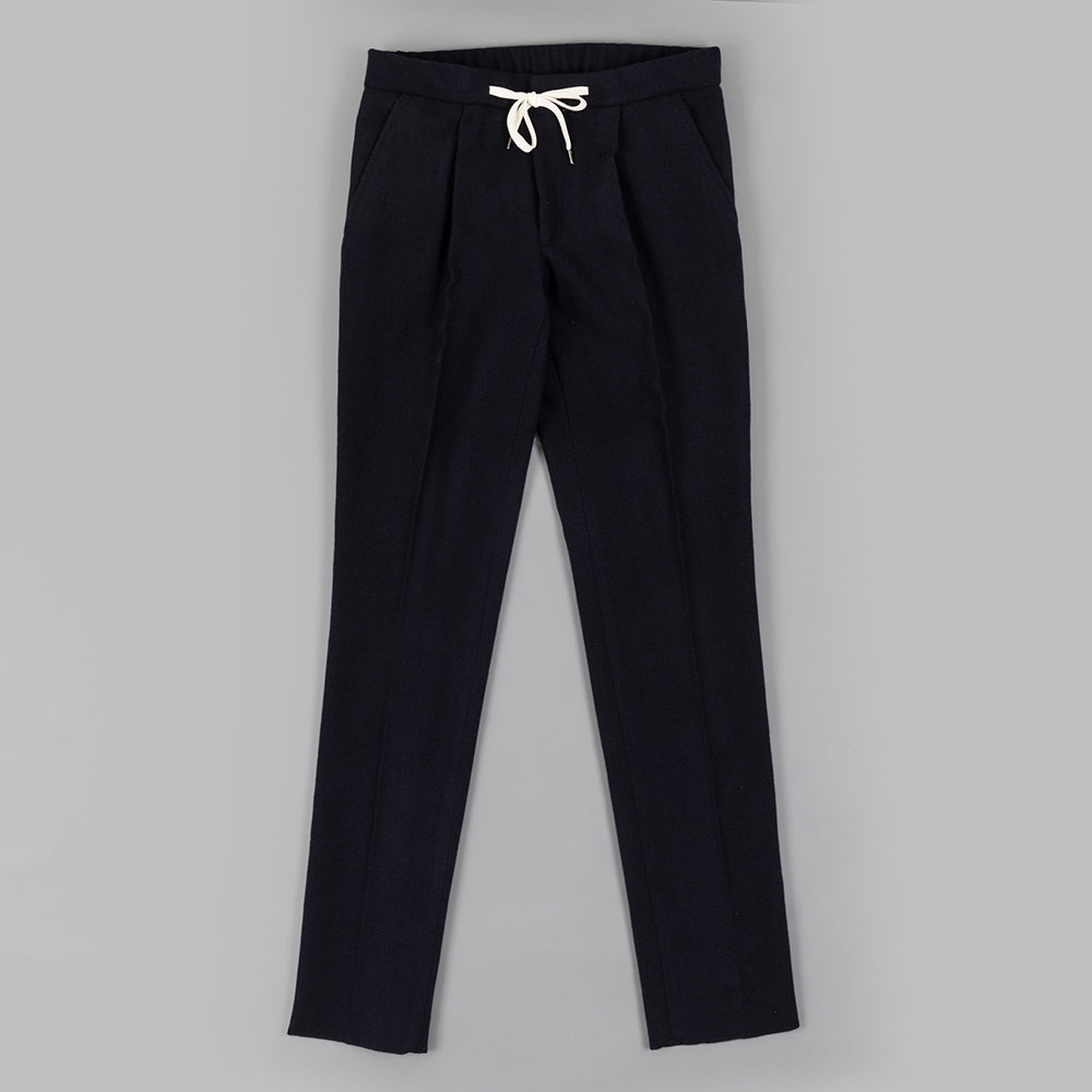 Navy Wool Twill Drawstring Trouser