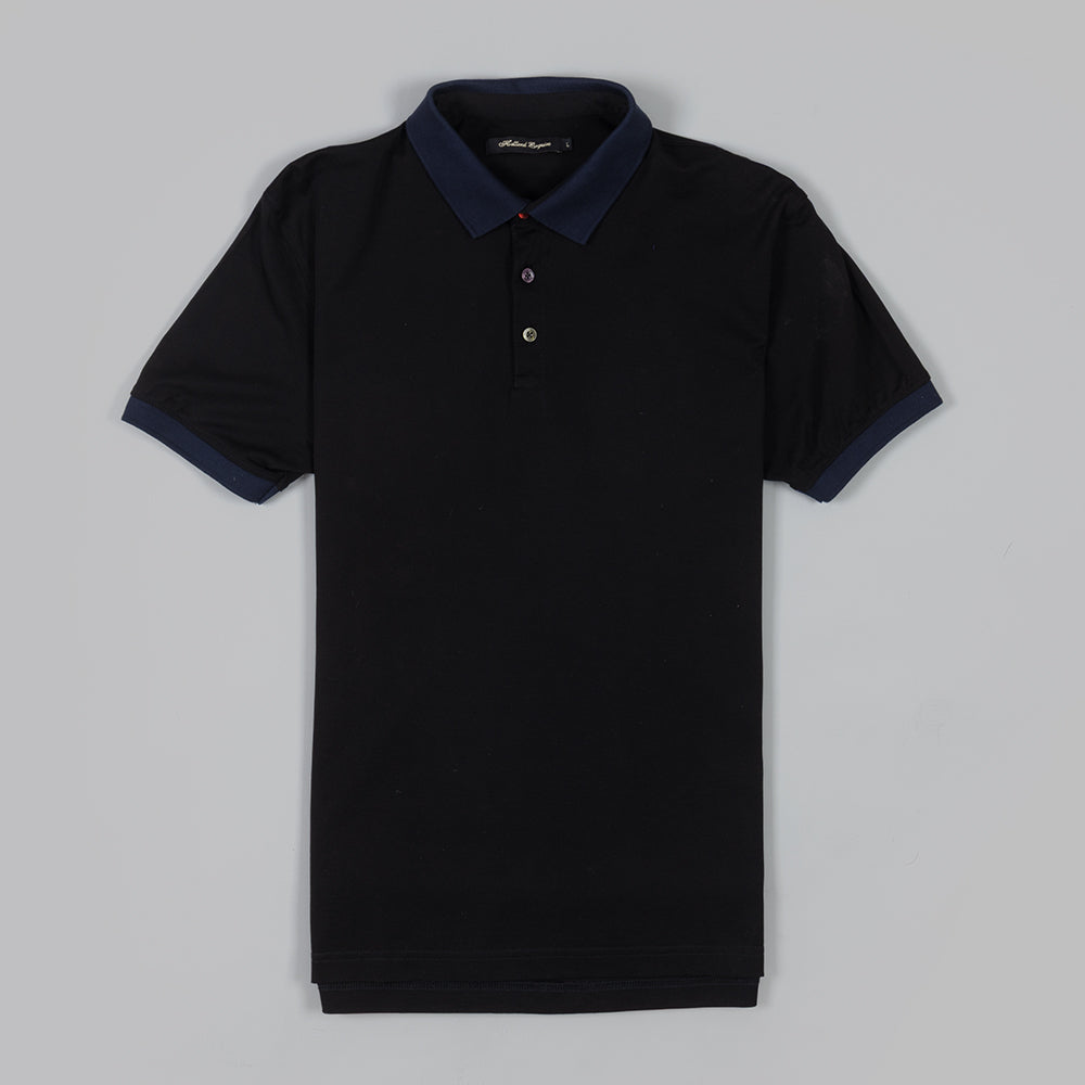 The Polo Shirt in Black mercerised cotton
