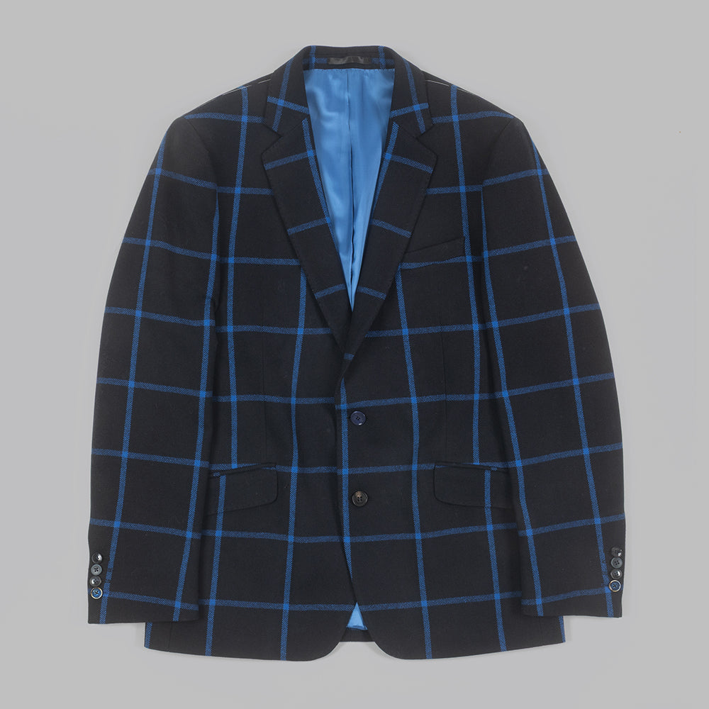 Black and Royal Windowpane Blazer in wool and cashmere