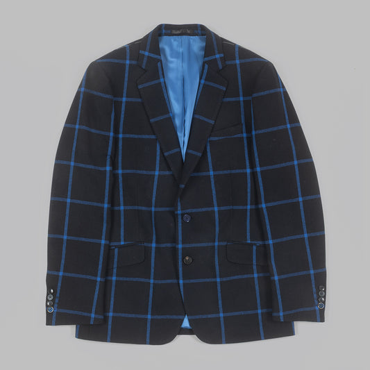 Black and Royal Windowpane Blazer in wool and cashmere