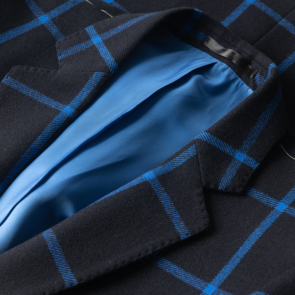 Black and Royal Windowpane Blazer in wool and cashmere