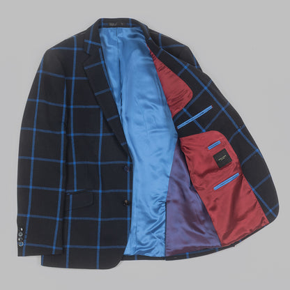 Black and Royal Windowpane Blazer in wool and cashmere