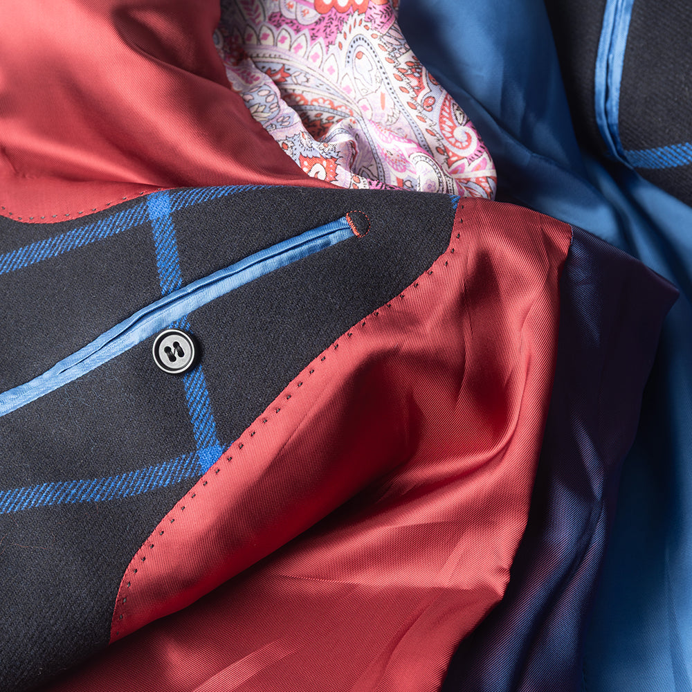 Black and Royal Windowpane Blazer in wool and cashmere