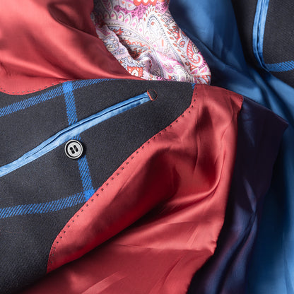 Black and Royal Windowpane Blazer in wool and cashmere