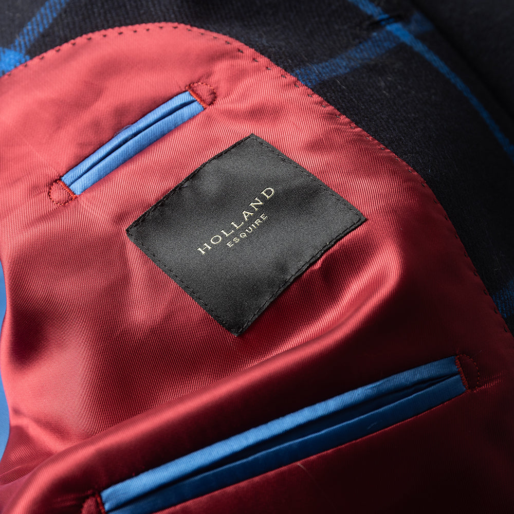 Black and Royal Windowpane Blazer in wool and cashmere