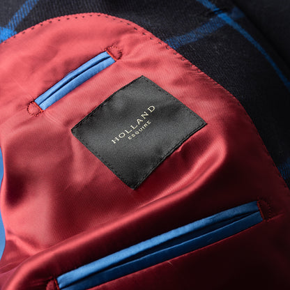 Black and Royal Windowpane Blazer in wool and cashmere