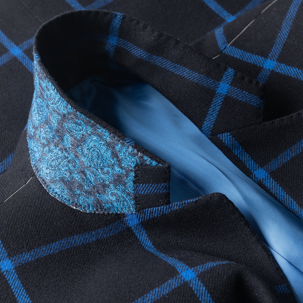 Black and Royal Windowpane Blazer in wool and cashmere