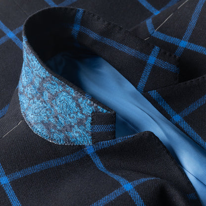 Black and Royal Windowpane Blazer in wool and cashmere
