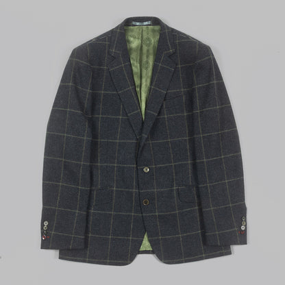Charcoal and Green Windowpane Blazer in Lambswool.