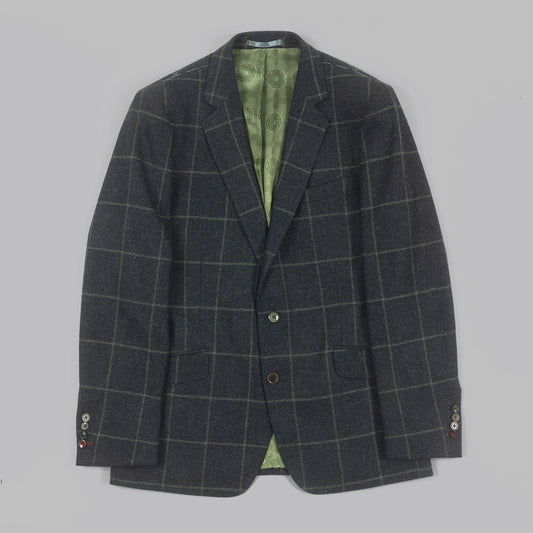 Charcoal and Green Windowpane Blazer in Lambswool.