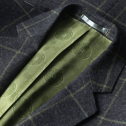 Charcoal and Green Windowpane Blazer in Lambswool.
