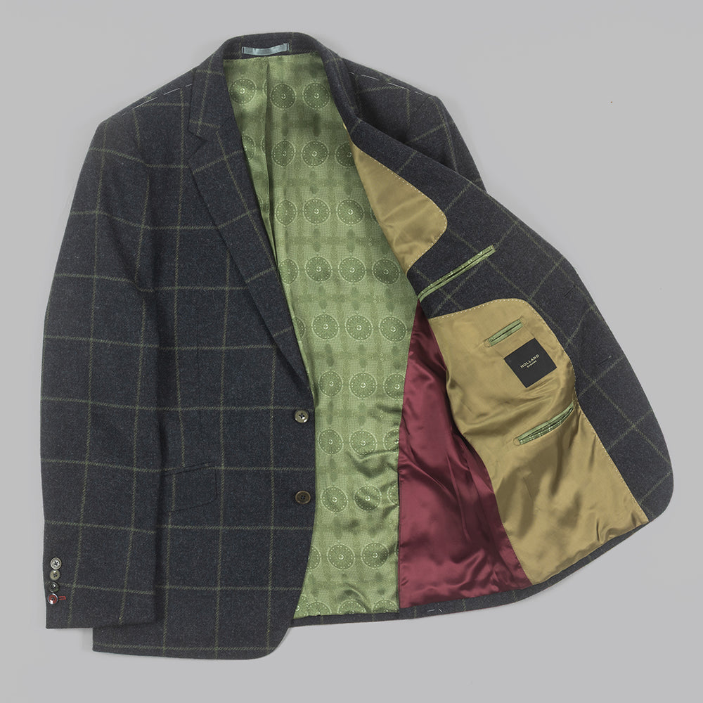 Charcoal and Green Windowpane Blazer in Lambswool.