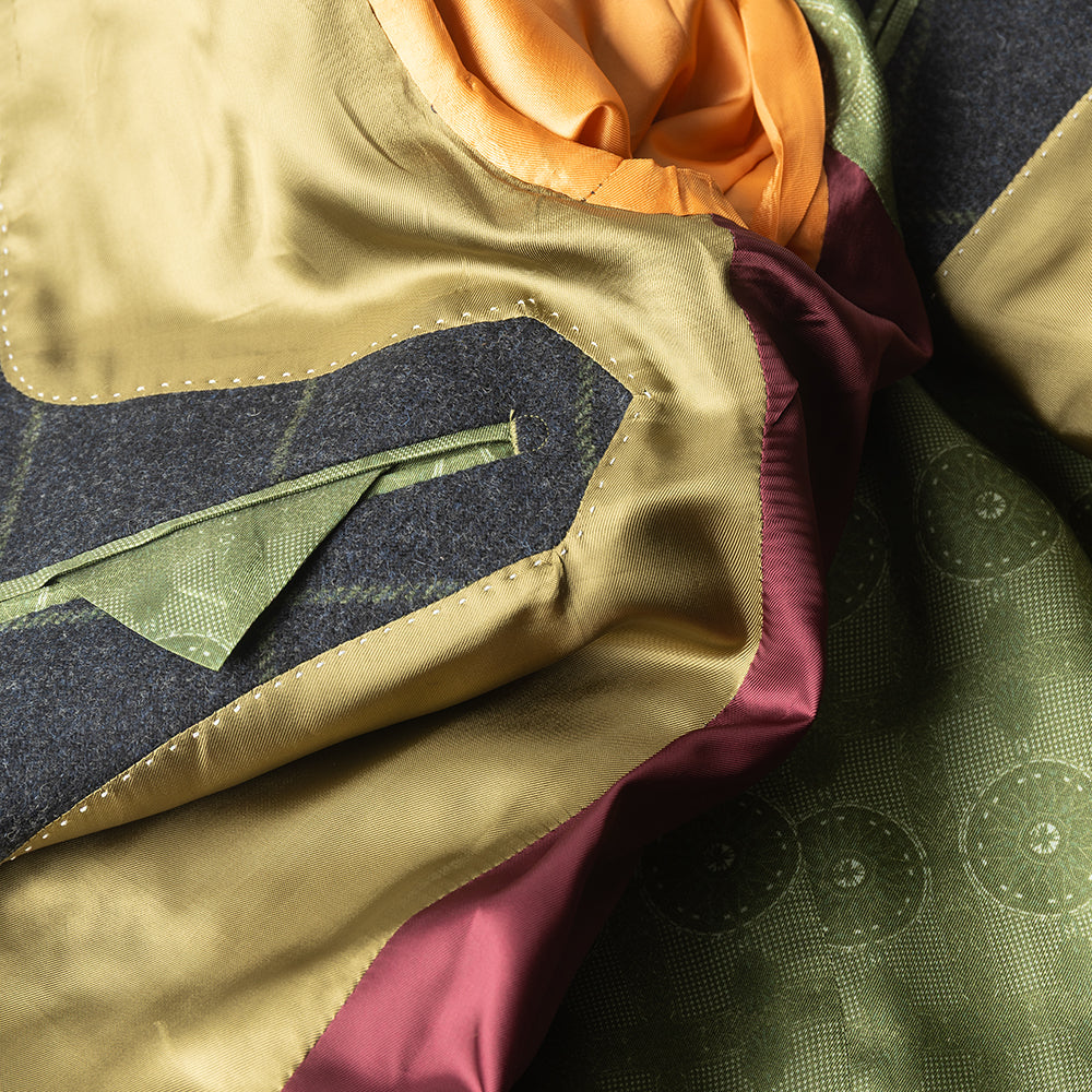 Charcoal and Green Windowpane Blazer in Lambswool.