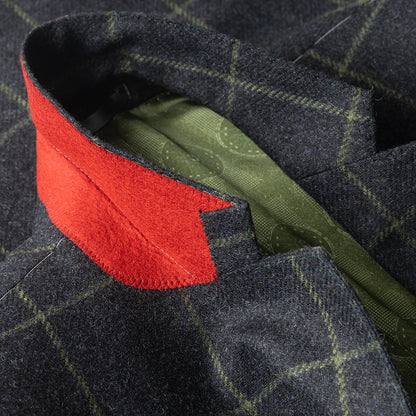 Charcoal and Green Windowpane Blazer in Lambswool.