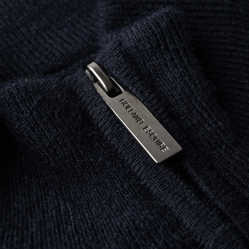 Navy Zip Cardigan In Heavy Wool Rib