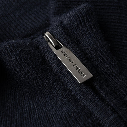 Navy Zip Cardigan In Heavy Wool Rib