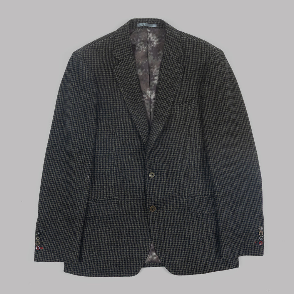 Green Dogstooth Blazer in Wool and Cashmere