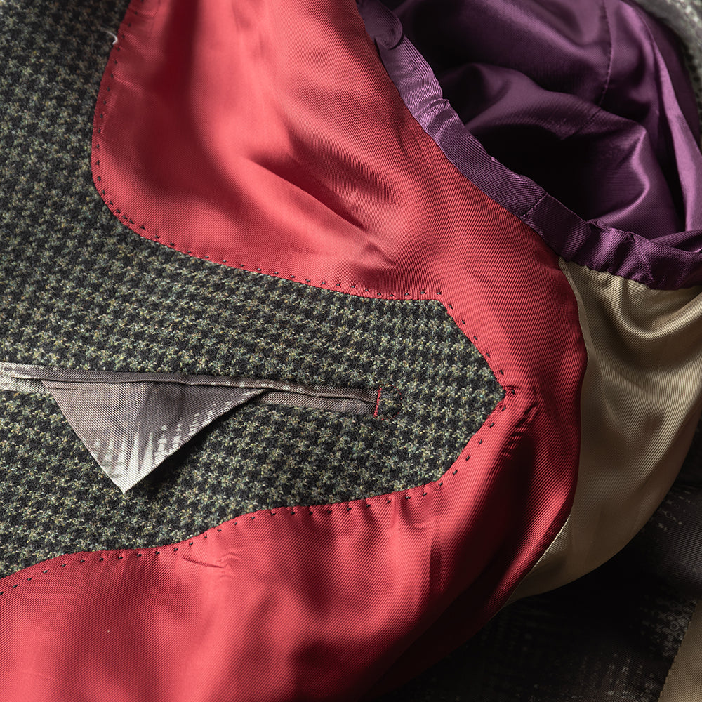 Green Dogstooth Blazer in Wool and Cashmere