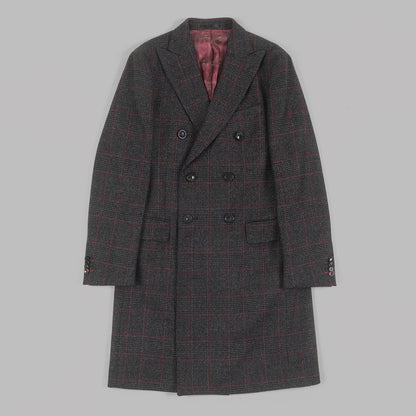Grey Check Double Breasted Overcoat in Virgin wool.