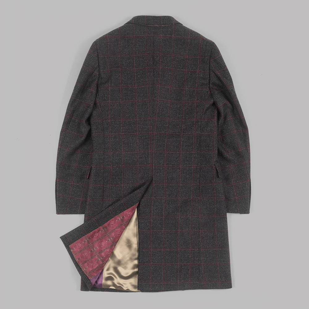 Grey Check Double Breasted Overcoat in Virgin wool.