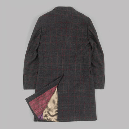 Grey Check Double Breasted Overcoat in Virgin wool.