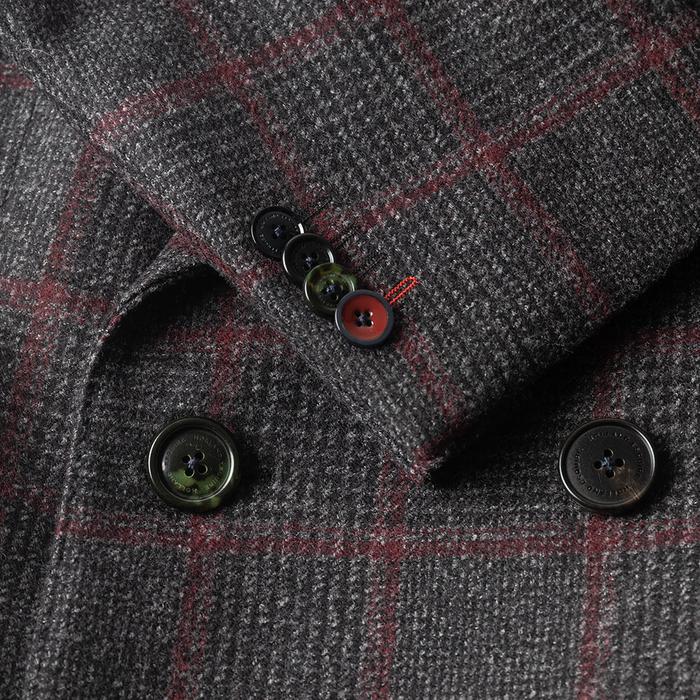 Grey Check Double Breasted Overcoat in Virgin wool.