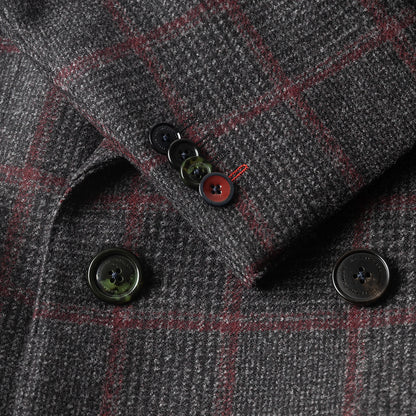 Grey Check Double Breasted Overcoat in Virgin wool.