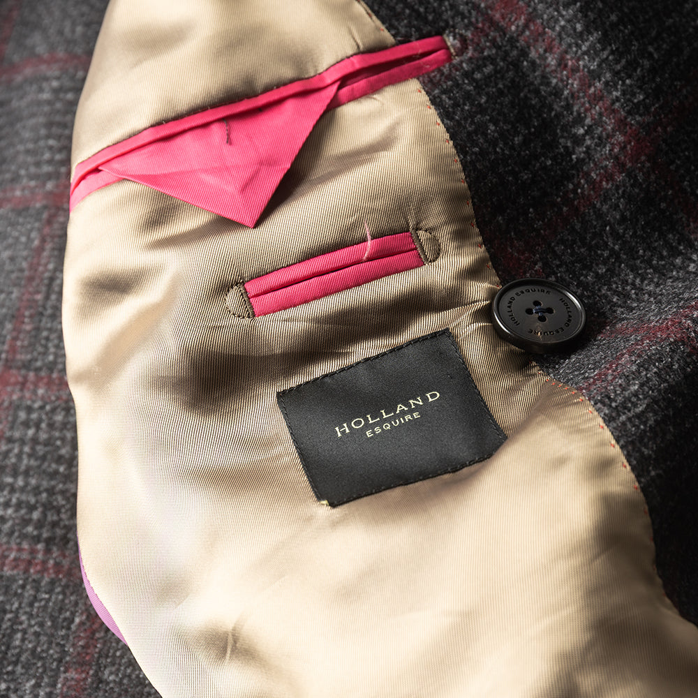 Grey Check Double Breasted Overcoat in Virgin wool.