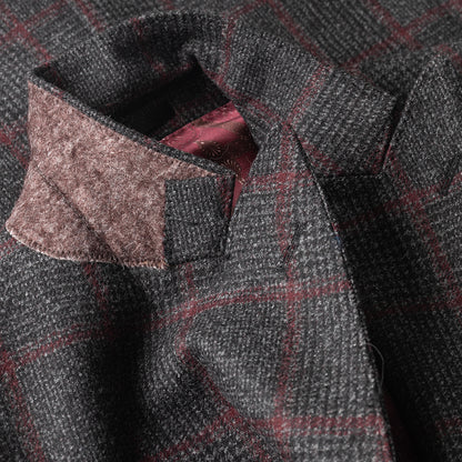 Grey Check Double Breasted Overcoat in Virgin wool.