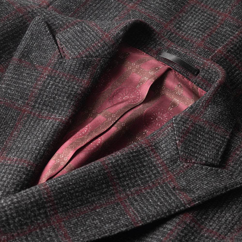 Grey Check Double Breasted Overcoat in Virgin wool.