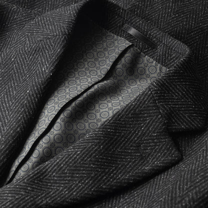 Grey Herringbone Overcoat in wool cashmere and silk.