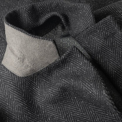 Grey Herringbone Overcoat in wool cashmere and silk.