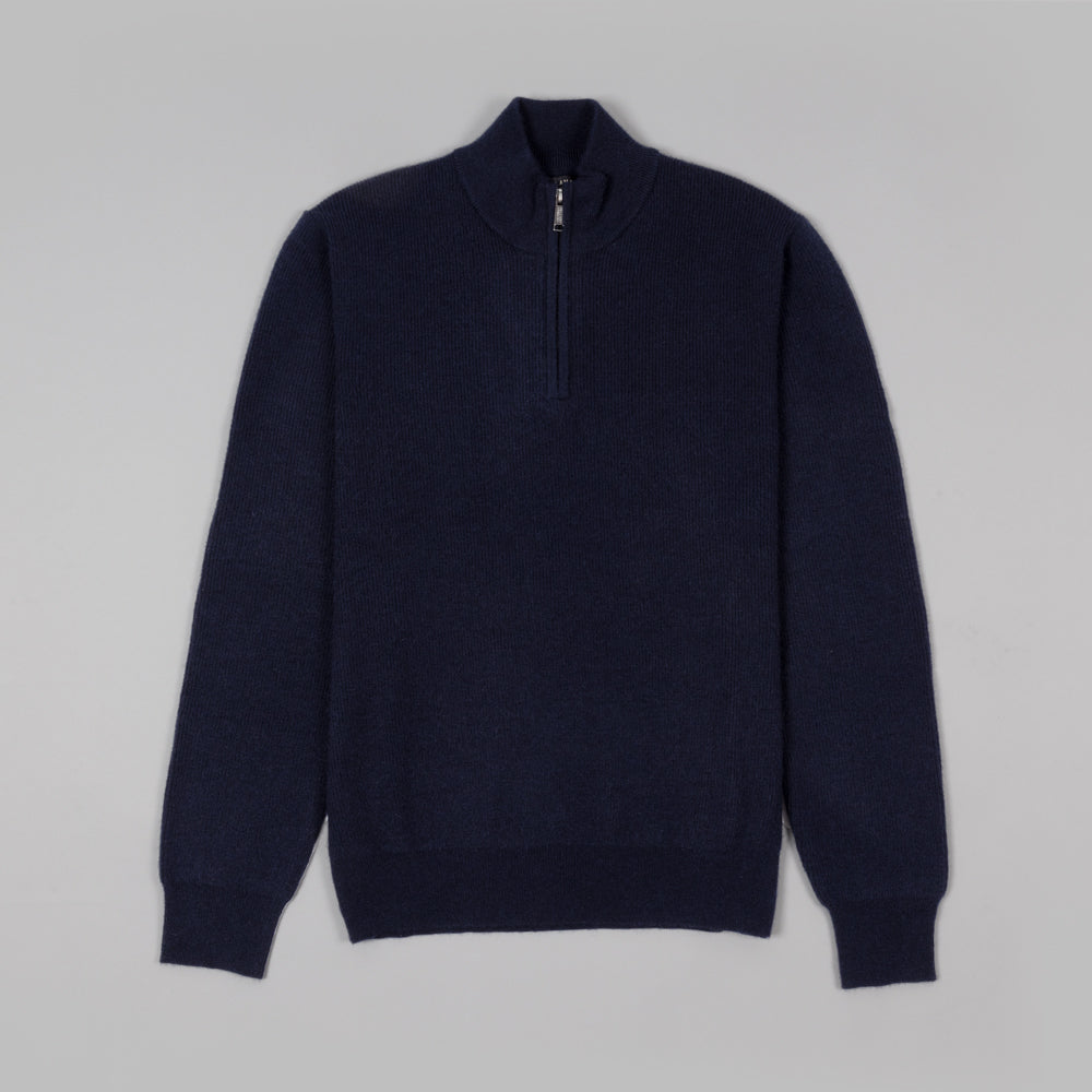 Navy Half Zip In Heavy Wool Rib