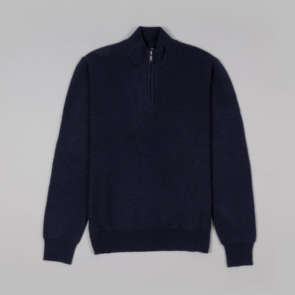 Navy Half Zip In Heavy Wool Rib