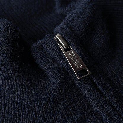 Navy Half Zip In Heavy Wool Rib