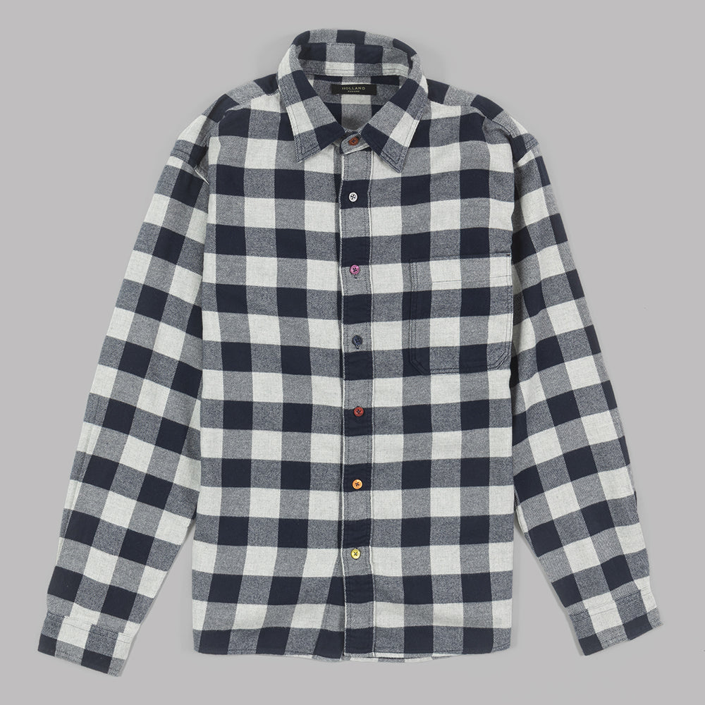 Navy Check Shirt in brushed cotton.