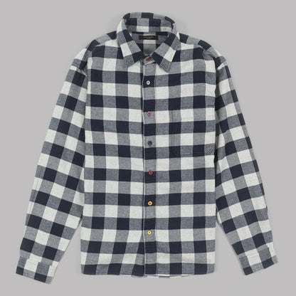 Navy Check Shirt in brushed cotton.