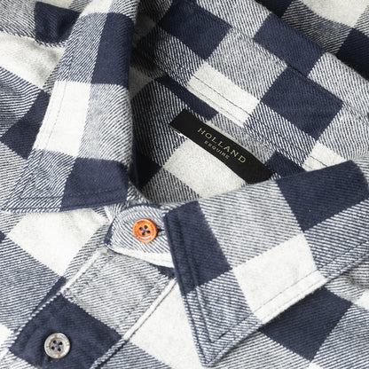 Navy Check Shirt in brushed cotton.