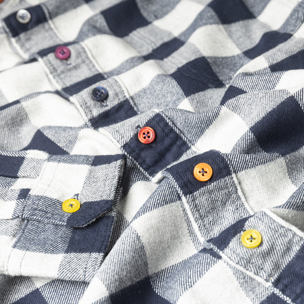 Navy Check Shirt in brushed cotton.