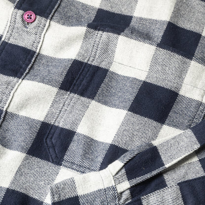 Navy Check Shirt in brushed cotton.