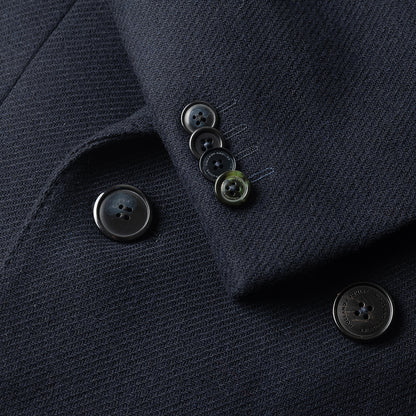 Navy Double Breasted Overcoat in Recycled Wool twill.