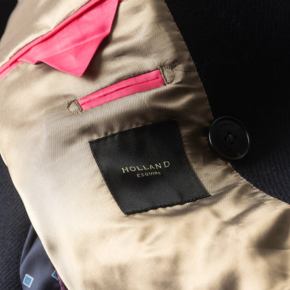 Navy Double Breasted Overcoat in Recycled Wool twill.