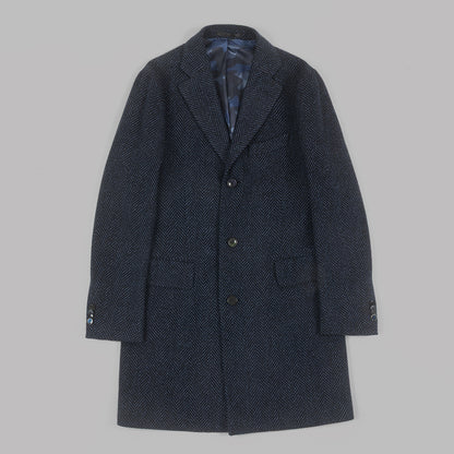 Navy Herringbone Overcoat in wool and cashmere
