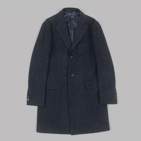 Navy Herringbone Overcoat in wool and cashmere