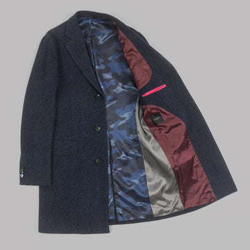 Navy Herringbone Overcoat in wool and cashmere – Holland Esquire