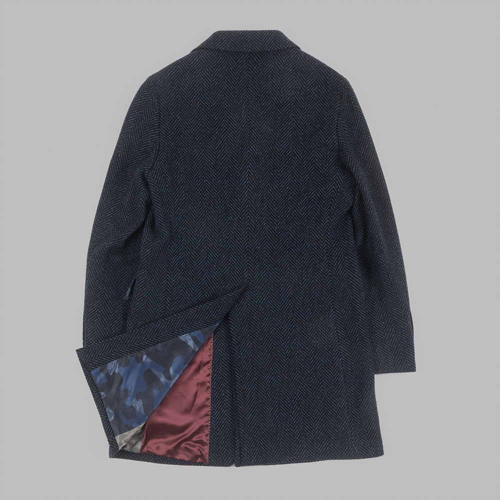 Navy Herringbone Overcoat in wool and cashmere