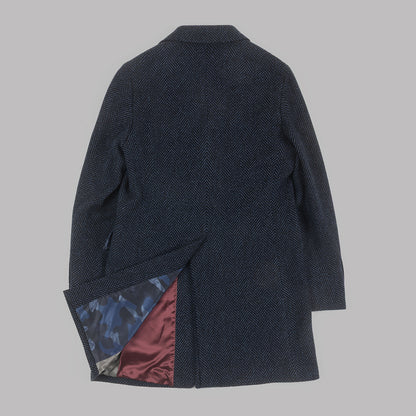 Navy Herringbone Overcoat in wool and cashmere
