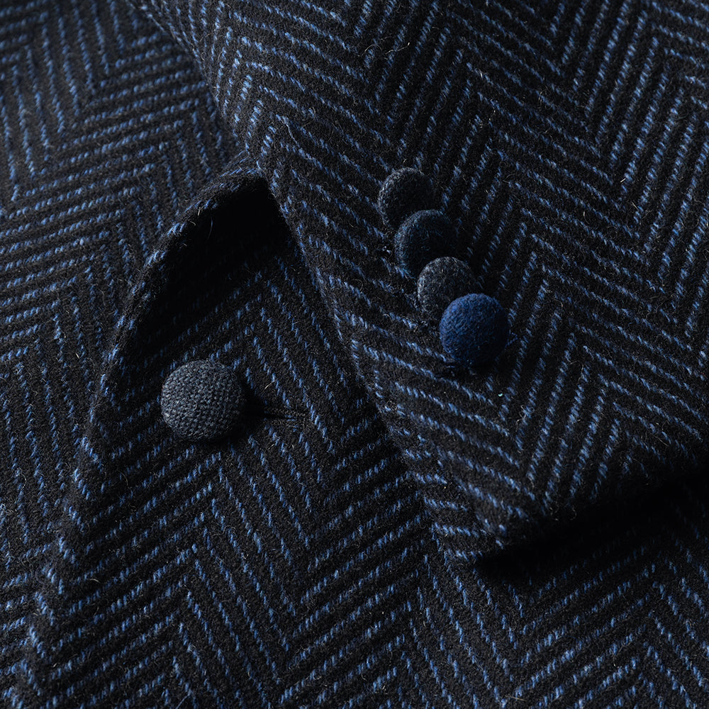 Navy Herringbone Overcoat in wool and cashmere